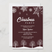 スノーフレークモダンパインネイビーウィンタークリスマスパーティー 招待状 (正面)
