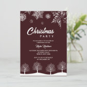 スノーフレークモダンパインネイビーウィンタークリスマスパーティー 招待状 (スタンド正面)