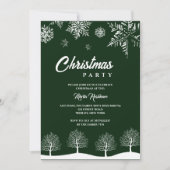 スノーフレークモダンパインネイビーウィンタークリスマスパーティー 招待状 (正面)