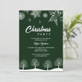 スノーフレークモダンパインネイビーウィンタークリスマスパーティー 招待状 (スタンド正面)