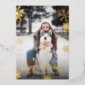 スノーフレークモダンファミリークリスマス2024写真 箔シーズンカード (正面)