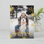 スノーフレークモダンファミリークリスマス2024写真 箔シーズンカード (立ち正面)