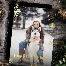 スノーフレークモダンファミリークリスマス2024写真 箔シーズンカード