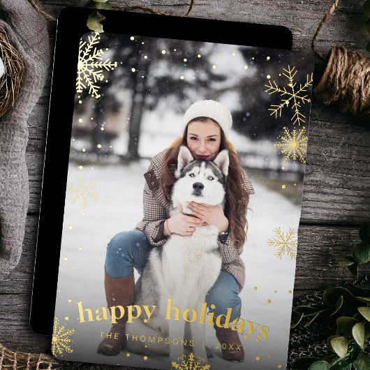 スノーフレークモダンファミリークリスマス2024写真 箔シーズンカード