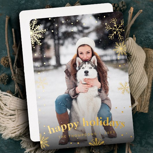 スノーフレークモダンファミリークリスマス2024写真 箔シーズンカード