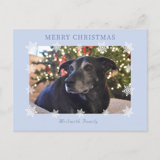 スノーフレークモダンファミリーフォトホリデーカード ポストカード (正面)