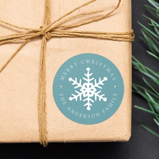 スノーフレークモダンブルーフロストホリデーステッカー ラウンドシール