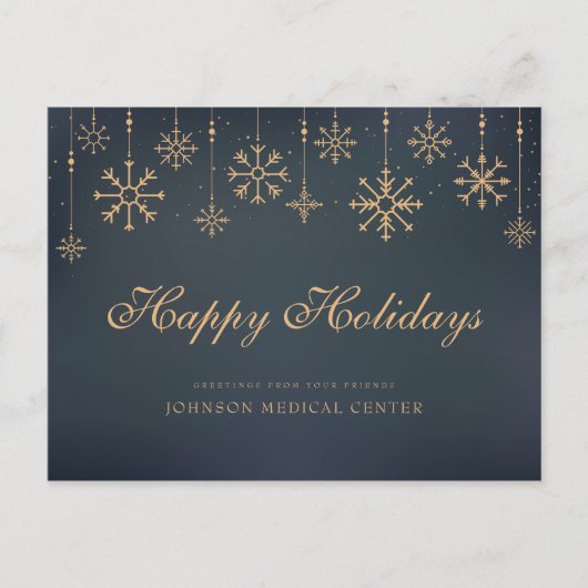 スノーフレークモダンメディカルハッピーホリデーグリーティング ポストカード (正面)