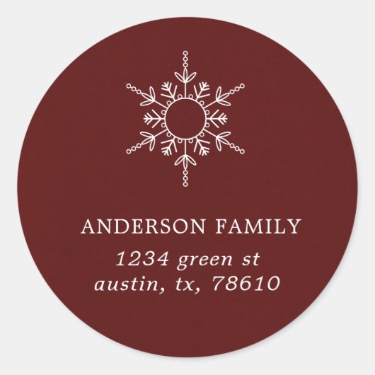スノーフレークモダン差出人住所ファミリーのブルゴーニュ ラウンドシール (正面)