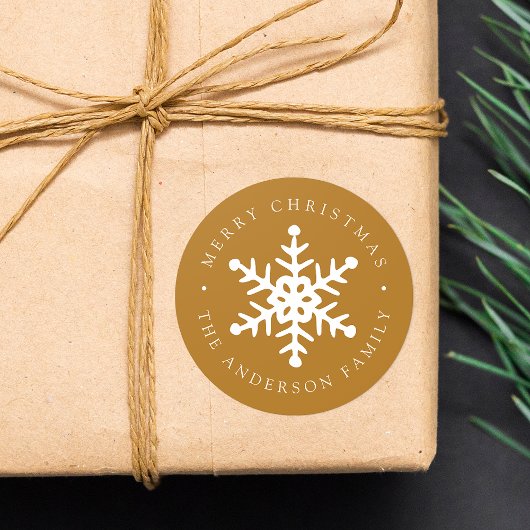 スノーフレークモダン金ゴールドホリデーステッカー ラウンドシール