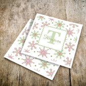 スノーフレークモノグラムカラフルホリデークリスマス スタンダードカクテルナプキン