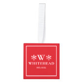 スノーフレークモノグラム素朴フォトレッド キューブオーナメント (正面)