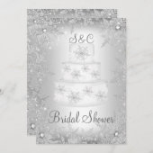 スノーフレークモノグラム結婚ズケーキブライダルシャワー 招待状 (正面/裏面)