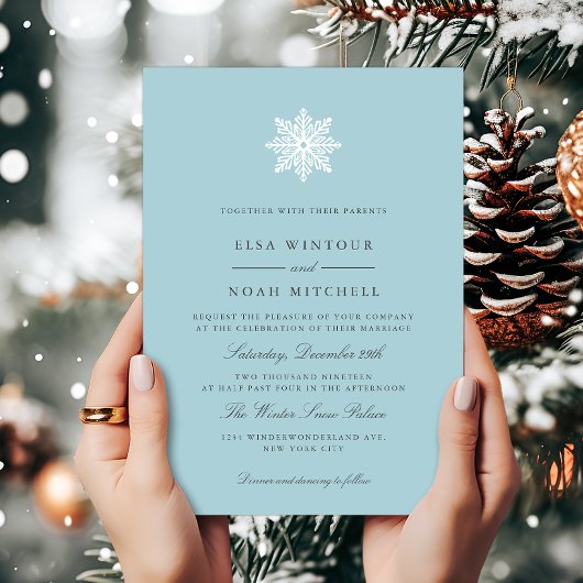 スノーフレークライトブルー冬フォーマルの写真結婚の 招待状