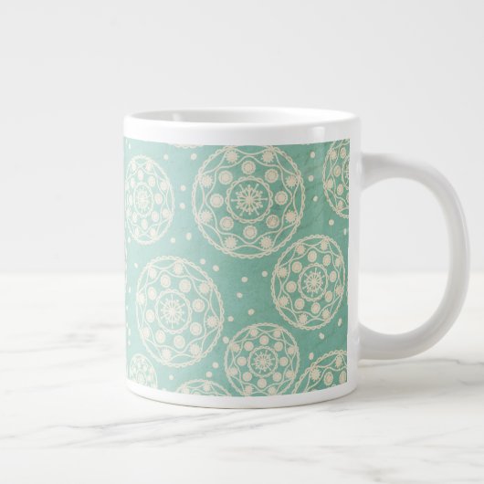 スノーフレークラウンドオンアクアブルー専門マグカップ ジャンボコーヒーマグカップ (右)