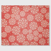 スノーフレークラウンドオンレッドラッピング紙 ラッピングペーパー (フラット)