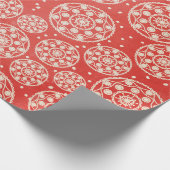スノーフレークラウンドオンレッドラッピング紙 ラッピングペーパー (角)
