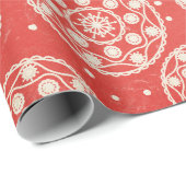 スノーフレークラウンドオンレッドラッピング紙 ラッピングペーパー (ロールコーナー)