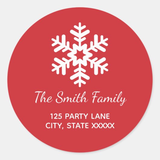 スノーフレークラウンドホリデイ差出人住所ラベル ラウンドシール (正面)