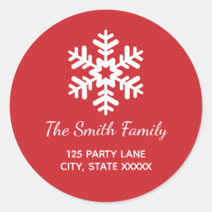 スノーフレークラウンドホリデイ差出人住所ラベル ラウンドシール