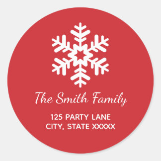 スノーフレークラウンドホリデイ差出人住所ラベル ラウンドシール