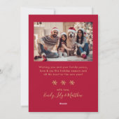 スノーフレークレッドと金ゴールド5フォトコラージュクリスマス シーズンカード (裏面)