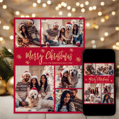 スノーフレークレッドと金ゴールド5フォトコラージュクリスマス シーズンカード
