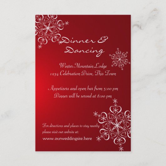 スノーフレークレッドウィンターウェディング披露宴 エンクロージャーカード (正面)