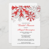 スノーフレークレッドシルバーウィンターブライダルシャワー 招待状 (正面/裏面)