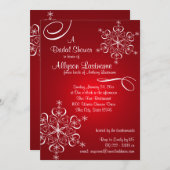 スノーフレークレッドブライダルシャワー 招待状 (正面/裏面)