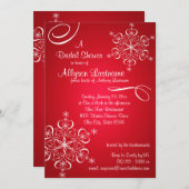 スノーフレークレッドブライダルシャワー 招待状 (正面/裏面)