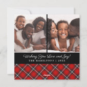 スノーフレークレッドブラックプレイド2フォトクリスマスカード シーズンカード (裏面)