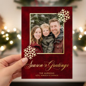 スノーフレークレッドベルベットフォト季節のごあいさつ 箔シーズンカード