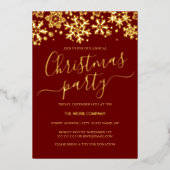 スノーフレークレッド企業のクリスマスパーティー 箔招待状 (正面)