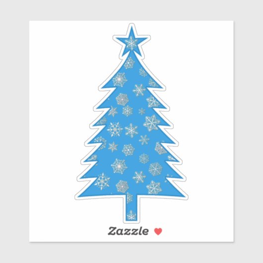 スノーフレーク付きスカイブルークリスマスツリーステッカー シール (シート)