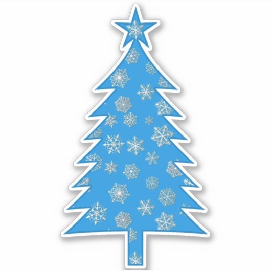 スノーフレーク付きスカイブルークリスマスツリーステッカー シール (正面)