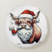 スノーフレーク付きハイランドカウサンタ – 素朴Decor ラウンドクッション (裏面)