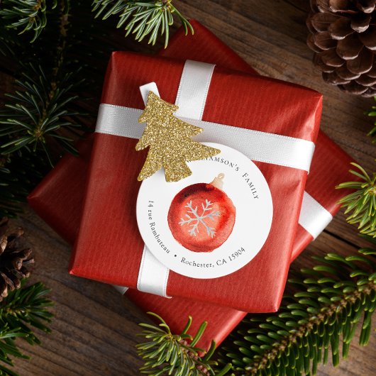 スノーフレーク付き水彩装飾品 ラウンドシール