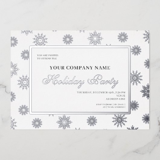 スノーフレーク企業のクリスマスオフィスホリデーパーティー 箔招待状 (正面)