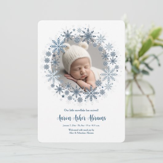 スノーフレーク写真の誕生のお知らせ 案内状 (スタンド正面)