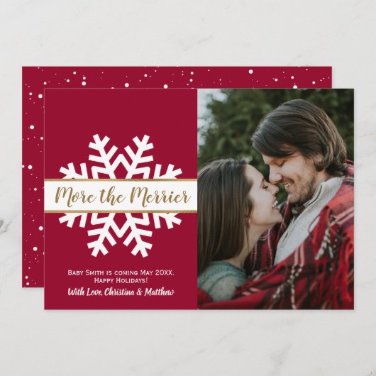 スノーフレーク写真クリスマス妊娠発表 案内状 (正面/裏面)