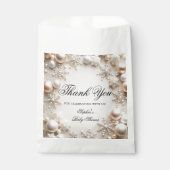 スノーフレーク冬のニュートラルベビーシャワーありがとう フェイバーバッグ (正面)