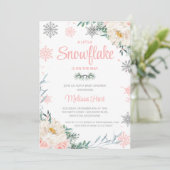 スノーフレーク冬のフローラ女の子ベビーシャワー 招待状 (スタンド正面)