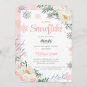スノーフレーク冬のフローラ女の子ベビーシャワー 招待状 (正面/裏面)