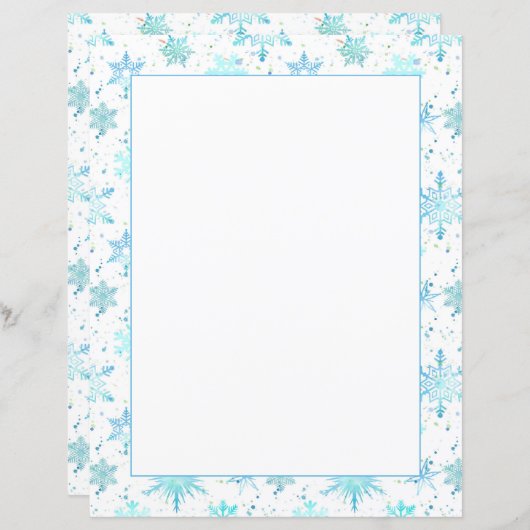 スノーフレーク冬のホリデーブルーウォーターカラーレター (正面/裏面)