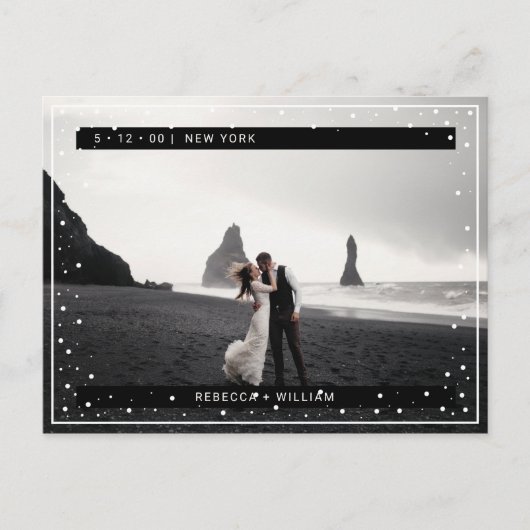 スノーフレーク冬の写真を保存する日付招待状 ポストカード (正面)