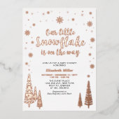 スノーフレーク冬の森の赤ちゃんシャワ実在ーフォイル 箔招待状 (正面)