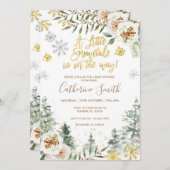 スノーフレーク冬の白いフローラベビーシャワー 招待状 (正面/裏面)