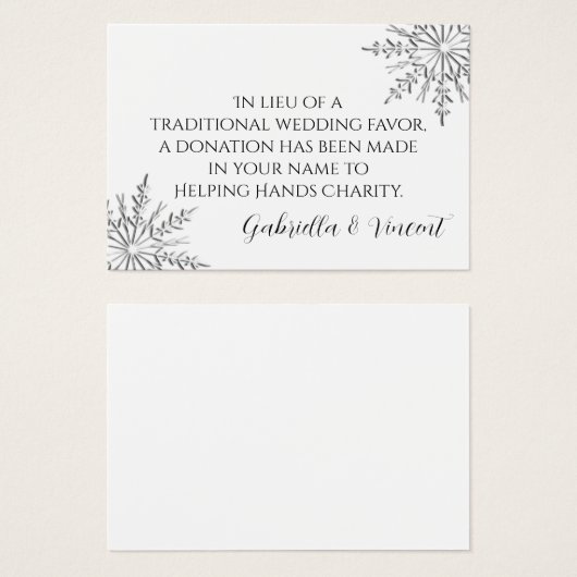 スノーフレーク冬の結婚式のチャリティーフェイスカード (正面&裏面)