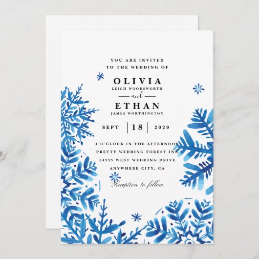 スノーフレーク冬の結婚式の招待状 招待状 (正面/裏面)
